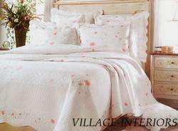   CHIC SHABBY EMBROIDERY FLORAL PINK PETAL KING OVERSIZE COTTON QUILT