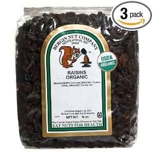 Bergin Nut Company Organic Raisins, 16 Ounce Bags (Pack of 3)  