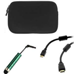 Case + 10FT Mini HDMI Cable + Mini Green Stylus Pen with 3.5mm Adapter 
