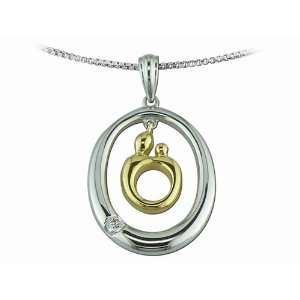  0.03 cttw Mother and Child® Sterling Silver Oval Pendant 