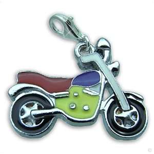 on Charm pendant silver Charm Motorcycle colored #9146, bracelet Charm 