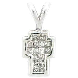 35Ctw Princess Cut Ladies Mini Cross Diamond Pendant 14k White Gold 