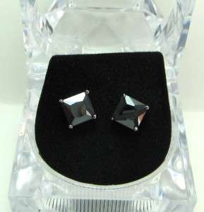 MEN Black Plated stud earrings w/ 5mm Princess cut Onyx  