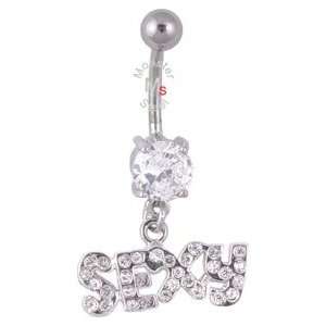  SEXY Dangle Solitaire Navel Belly Button Ring GEM NEW 
