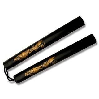 Black Practice Nunchaku with Gold Dragon (12 Inches)