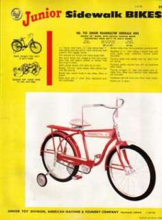 1959 AMF JUNIOR ROADMASTER BICYCLE NO. 726 728 AD  