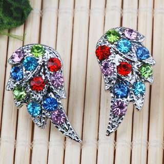 Rainbow Crystal Nickel Free Wings Earrings Ear Studs 2p  