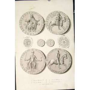  Seal Coin Coins Malcom William David Baliol Old Print 