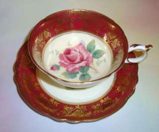 Red Border & Large Pink Rose Center Paragon Tea Cup and Saucer Set 