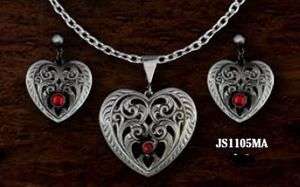 Jewelry Set Filigree Heart Red Stone Gun Metal Montana Silversmith 