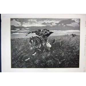  1891 Outlaw Man Horse Escaping Field Country Fine Art 