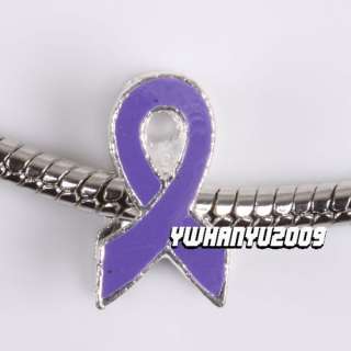 10 Purple Ribbon Enamel Beads Fit Charm Bracelets P2081  