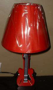 GUITAR TABLE LAMP~BOYS BED LIGHT~ROCK N ROLL~MUSIC~TEEN~RED SHADE~ROOM 