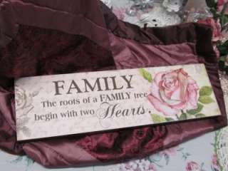 FAMILY PLAQUE with SAYING & PINK ROSE WALL DECOR~Shabby~Cottage~Chic 