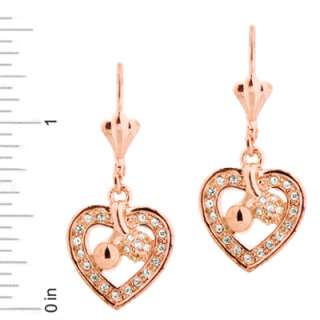 sparkling rose gold heart cherry charm drop earrings add a playful 