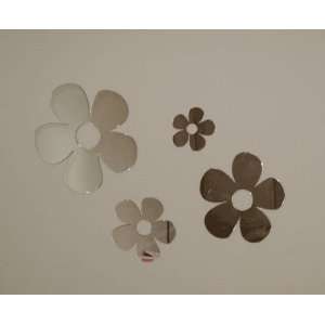 Daisy Flower 4 Piece Peel & Stick On Acrylic Shatterproof Mirror Wall 