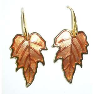 Orange Enamel Leaf Pierced Earrings Jewelry