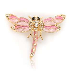  Crystal Decorated Pink Dragon Fly Brooch 