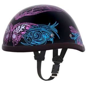   Pink & Blue Butterfly Skull Cap Novelty Motorcycle Half Helmet [Small