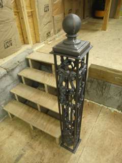 Iron Newel Post Stair Railing Square Ornate GARDEN ARCHITECTURAL CAST 