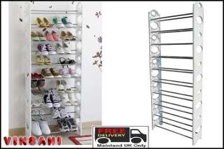 WHITE 10 TIER SHOE RACK/ ORGANIZER FOR 30 PAIR SHOES 5060209922898 