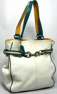   WHITE / TURQUOISE LEATHER SOFT CARRYALL / SHOULDER BAG # 9286  