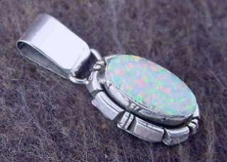 Native American Jewelry Silver Created Opal Pendant  