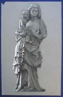 MADONNA CHILD REBOUL 1800s FRENCH STATUE DRAWING LARGE  