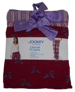 Jockey Sleepwear 2 PJ Pants Set Red, Purple and Pink Plaid Womens 