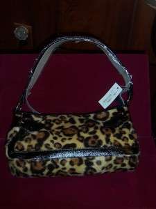 Animal Leopard print faux fur handbag with black strap and trim NEW 