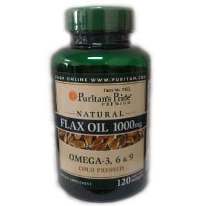 Puritans Pride Premium Natural Flax Oil 1000 mg Omega 3, 6 & 9 Cold 