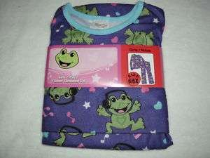 FROGS HEARTS MUSIC FLANNEL PJS PAJAMAS GIRLS 6/6X NWT  