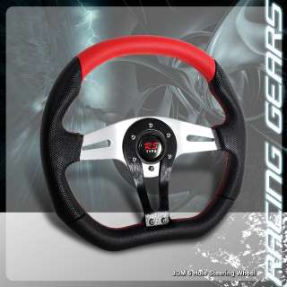   JDM Chrome Red Stitched Black PVC Leather Racing Steering Wheel  
