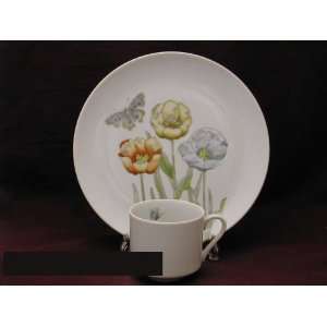  Fitz And Floyd Pastel Poppy White Snack Tray & Cup Sets 