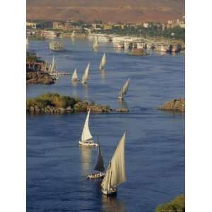 Feluccas on the River Nile, Aswan, Egypt, North Africa Premium 