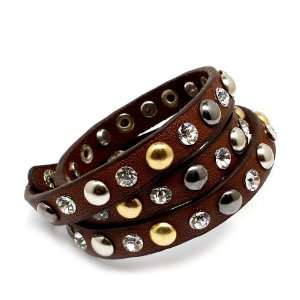  Rockabilly Punk Studded brown Leather Wrap Bracelet 