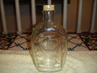 Vintage Log Cabin Syrup Clear 1776 Glass Bottle w/Lid  