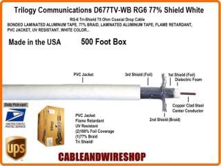 Trilogy RG6 77% White Coaxial Cable 500 Foot BOX Bulk