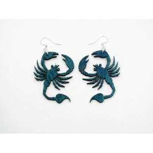  Teal Scorpion Wooden Earrings GTJ Jewelry