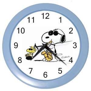 Trumpet Snoopy w/ Peanut 10 Round Baby Blue Wall Clock  
