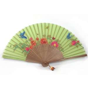  Silver J Hand fan made with silk and bamboo, flowers 