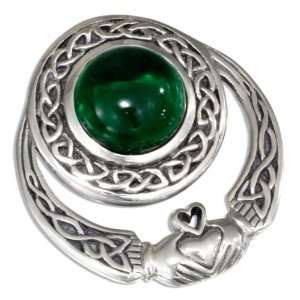  Sterling Silver Celtic Claddagh Pendant Slider with Green 