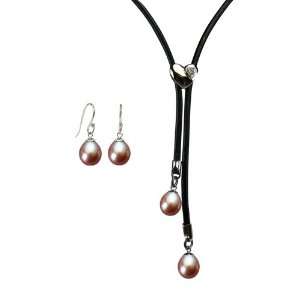   Slider Lariat Necklace & Pearl Drop Earrings Sterling Silver Set