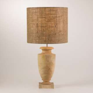 Turned Mango Wood Natural Linen Shade Table Lamp 27 New  