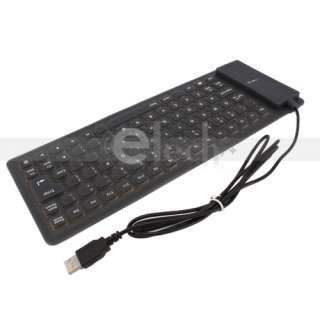 USB 2.0 Silicone Roll Up Foldable Computer Keyboard black For PC 
