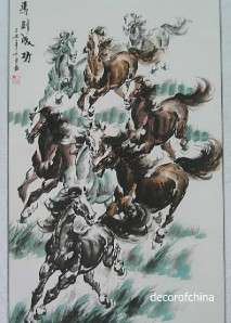 Chinese Scroll Painting of Horses Wall Art Home Decor 68L AU23 09 