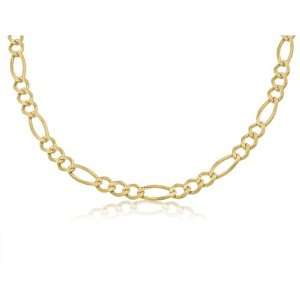  14K Solid Gold Yellow Pave Figaro Link Chain Necklace 7mm 