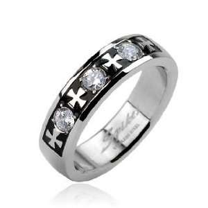   Stainless Steel Celtic Cross with Triple Gem Ring   Size14 Jewelry