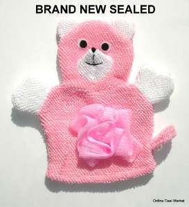 KIDS GIRLS PINK Puppet Bath Shower Washcloth Towel Sponge TEDDY BEAR 