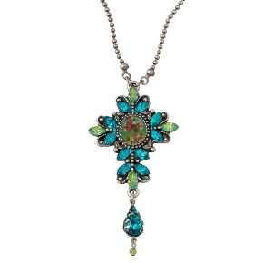 Silver Plated Cross Pendant by Michal Negrin Ornate with Roses Bouquet 